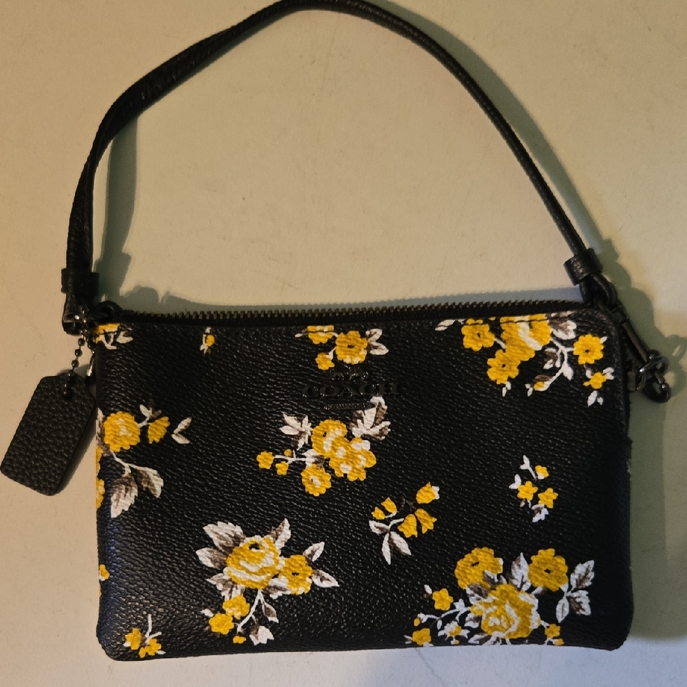 Coach Black and Yellow Floral Wristlet